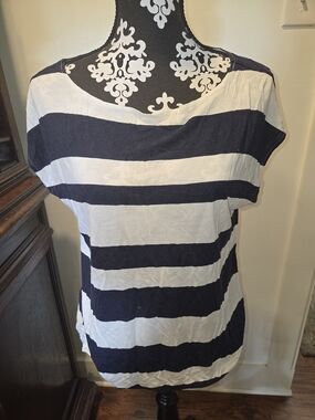 LOFT Navy and White Striped Short-Sleeve Top